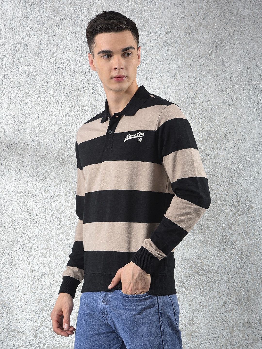 Numero Uno Men Solid Black Polo Neck Sweatshirt